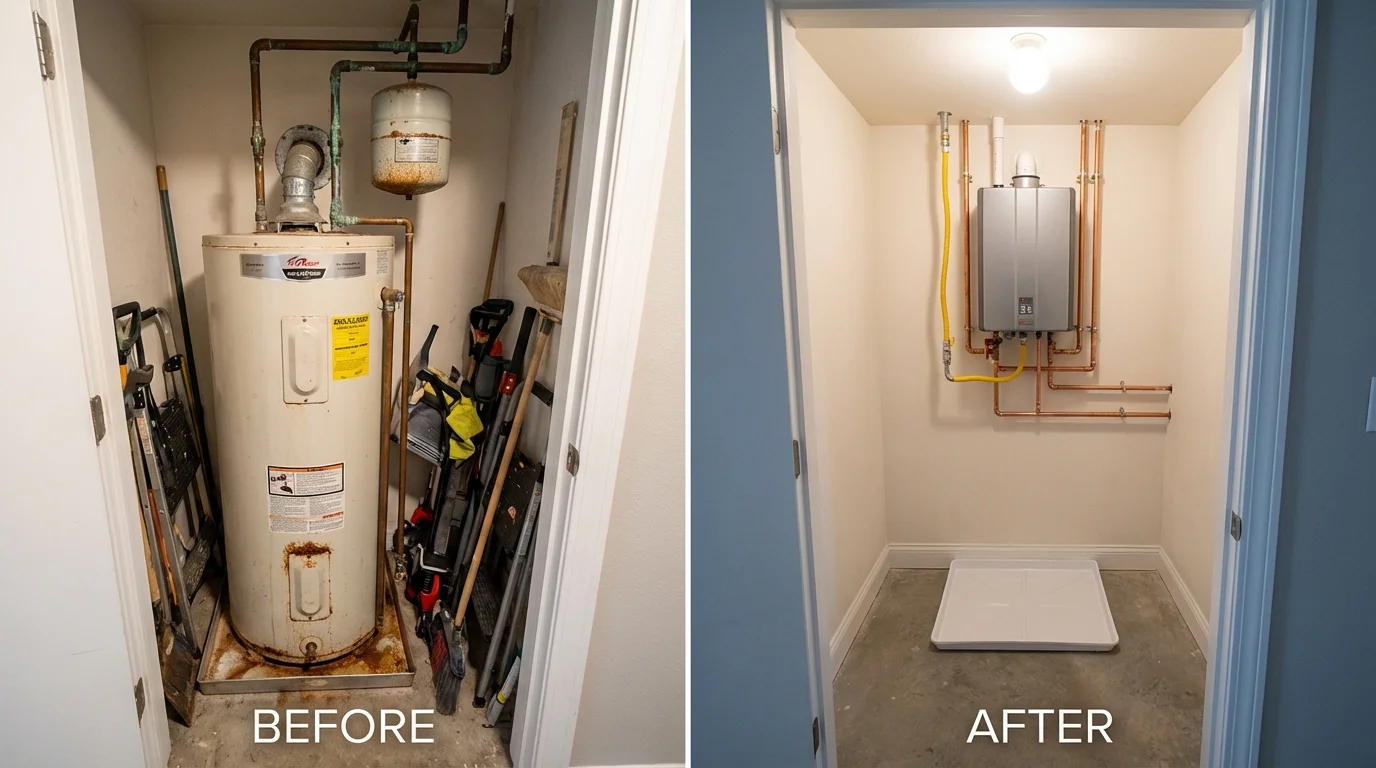 Tank water heater versus wall-mounted tankless unit comparison for Moss Beach, CA homeowners